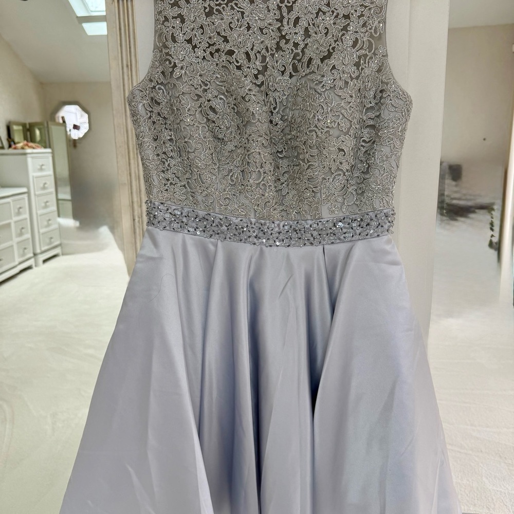 Azaria Elegant Silver Lace Dress